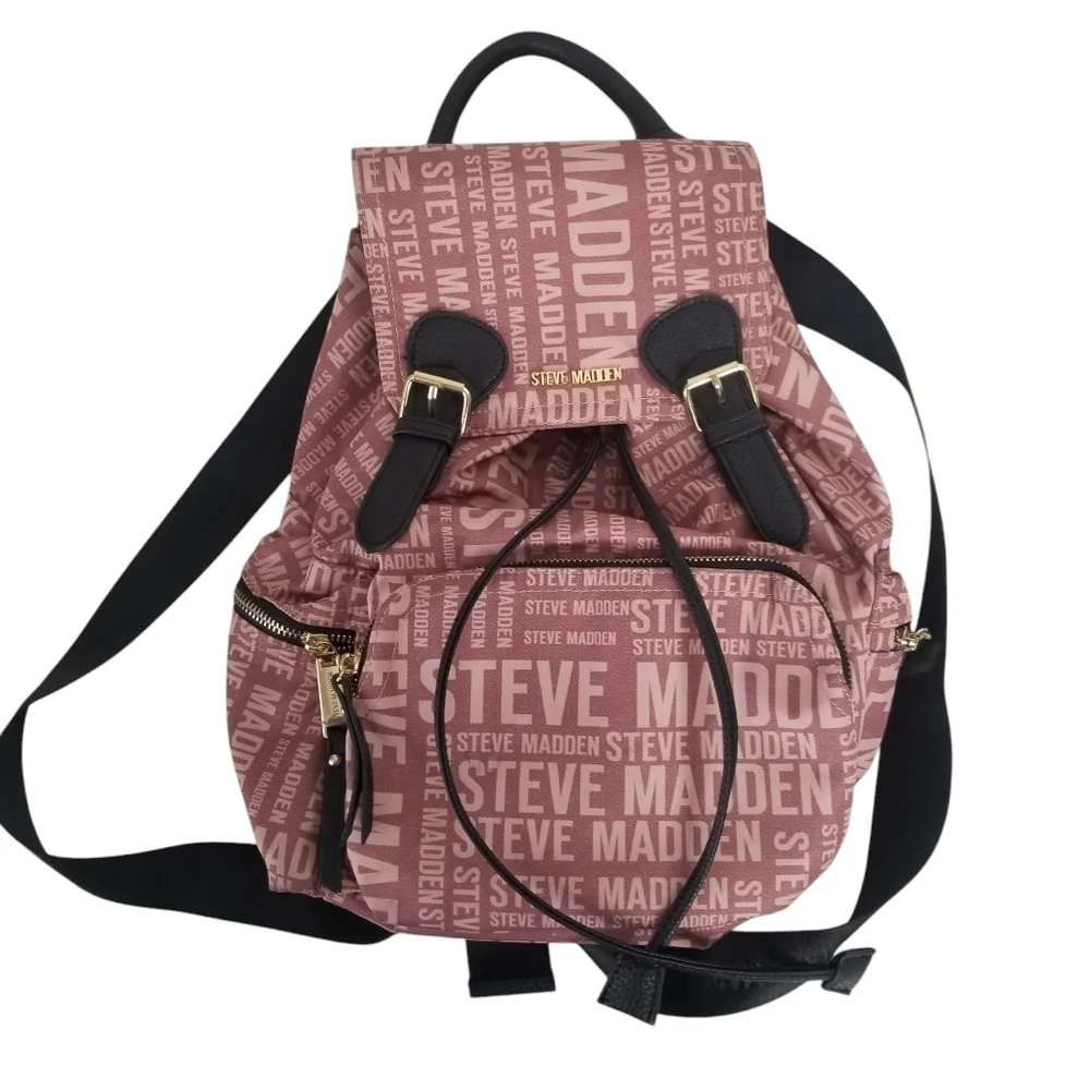 Steve Madden Branded Satin Drawstring Backpack Blush Pink